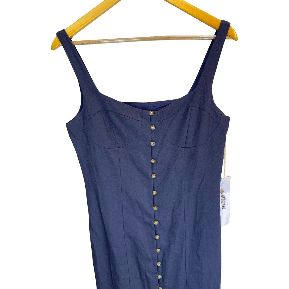 Lumiere Navy Blue Button Front Bustier Midi Dress Womens Large Sleeveless Sheath - Picture 6 of 13